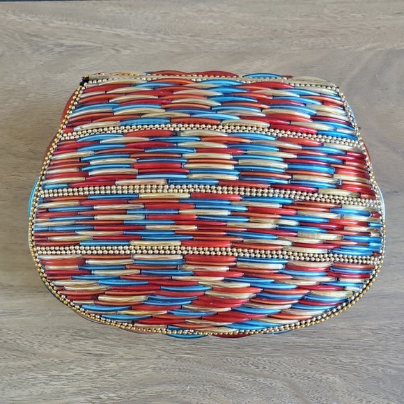RAMLA Glass Beaded Bag Handmade Multicolor Clutch Crossbody Brass Unique Party
